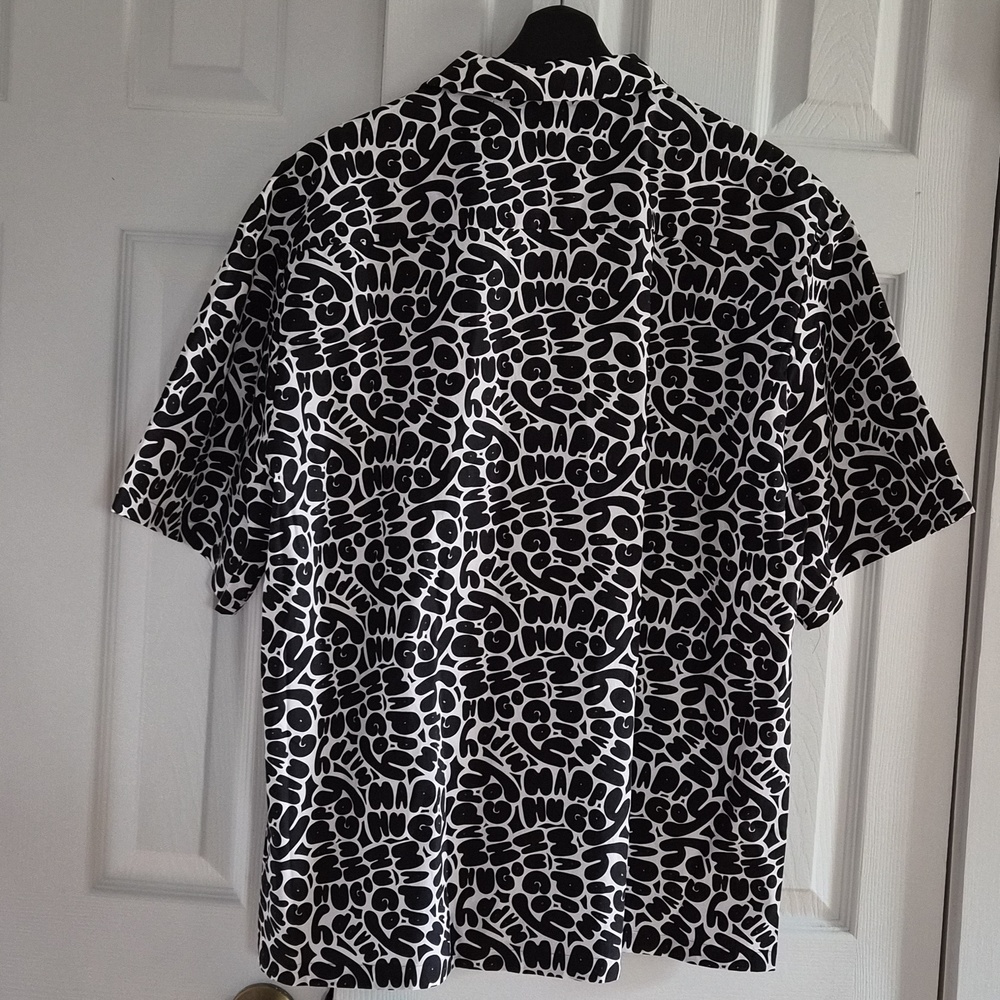 HUGO Boss Eligino Button-Up Resort Shirt In Monochrome Black & White Size XL - Picture 5 of 10
